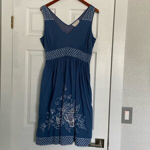 Blue Sleeveless Floral Mini Dress